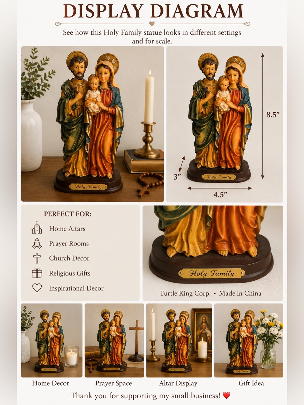 Holy Family Religious Figurine Statue Virgin Mary Joseph Baby Jesus 8.5"